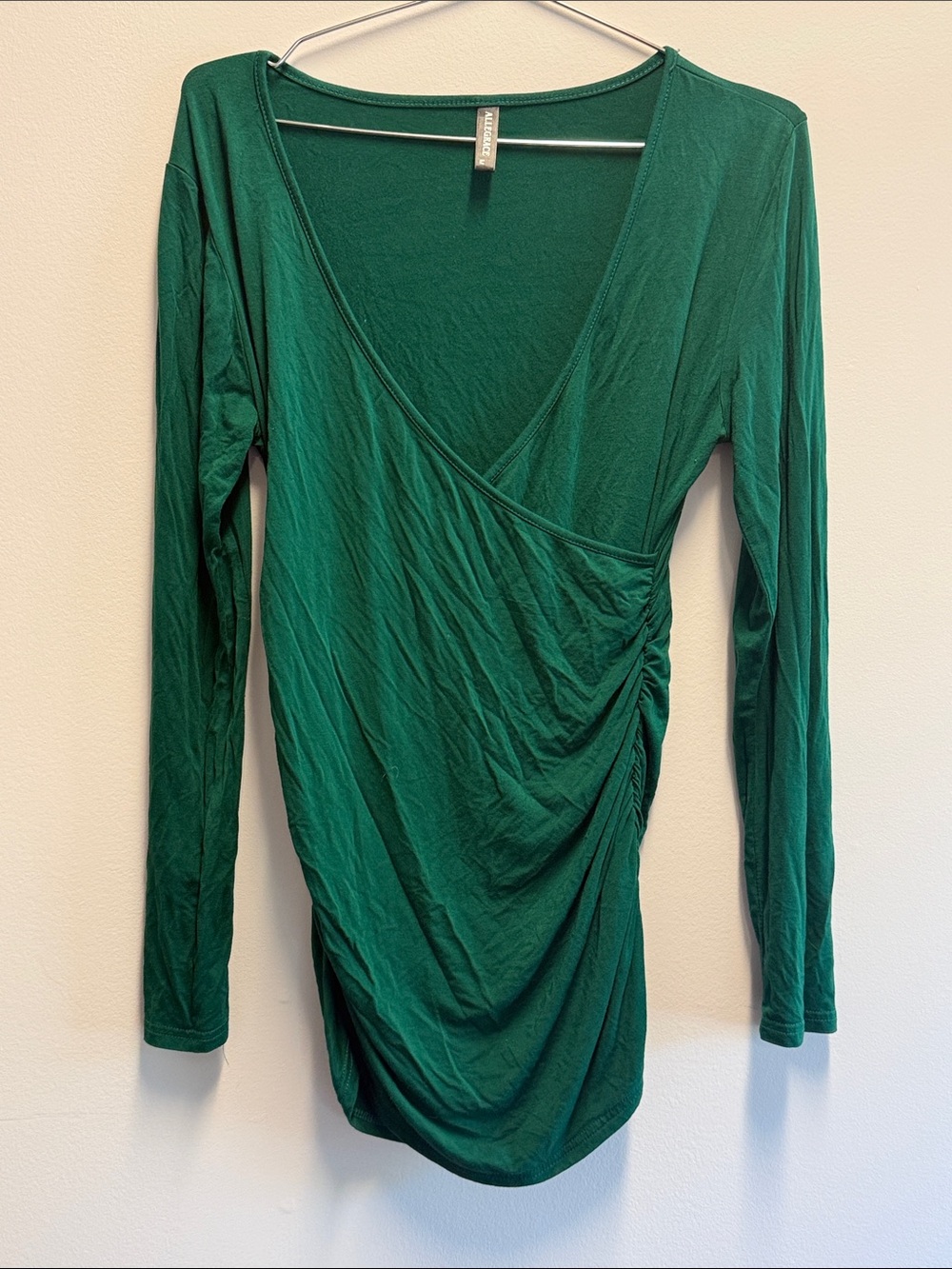 Emerald Wrap-Style Long Sleeve Ruched Top